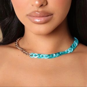 Gold & Blue Chain Choker Necklace